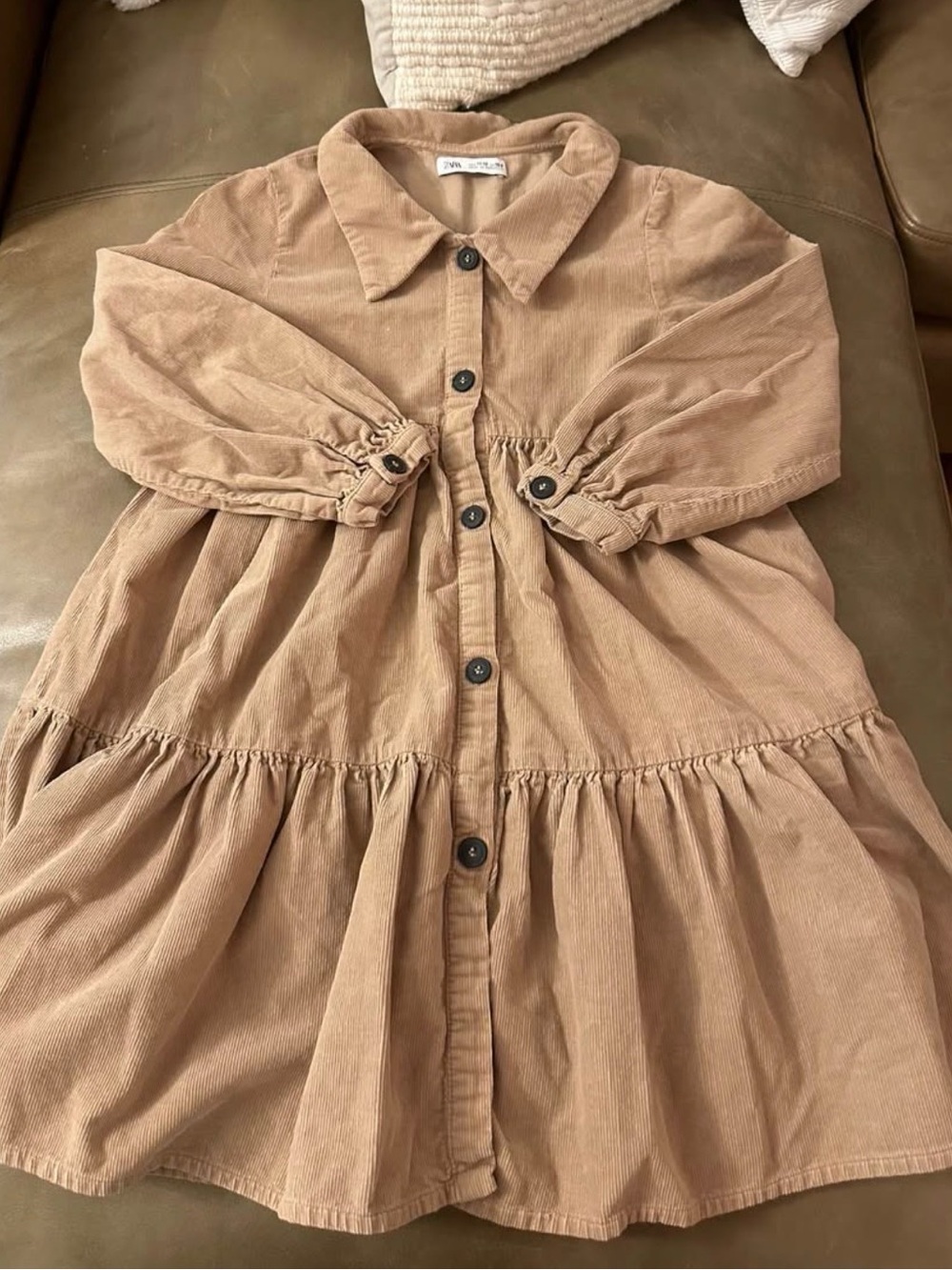 Zara Girls Tan Corduroy Button-Front Dress 11/12yrs